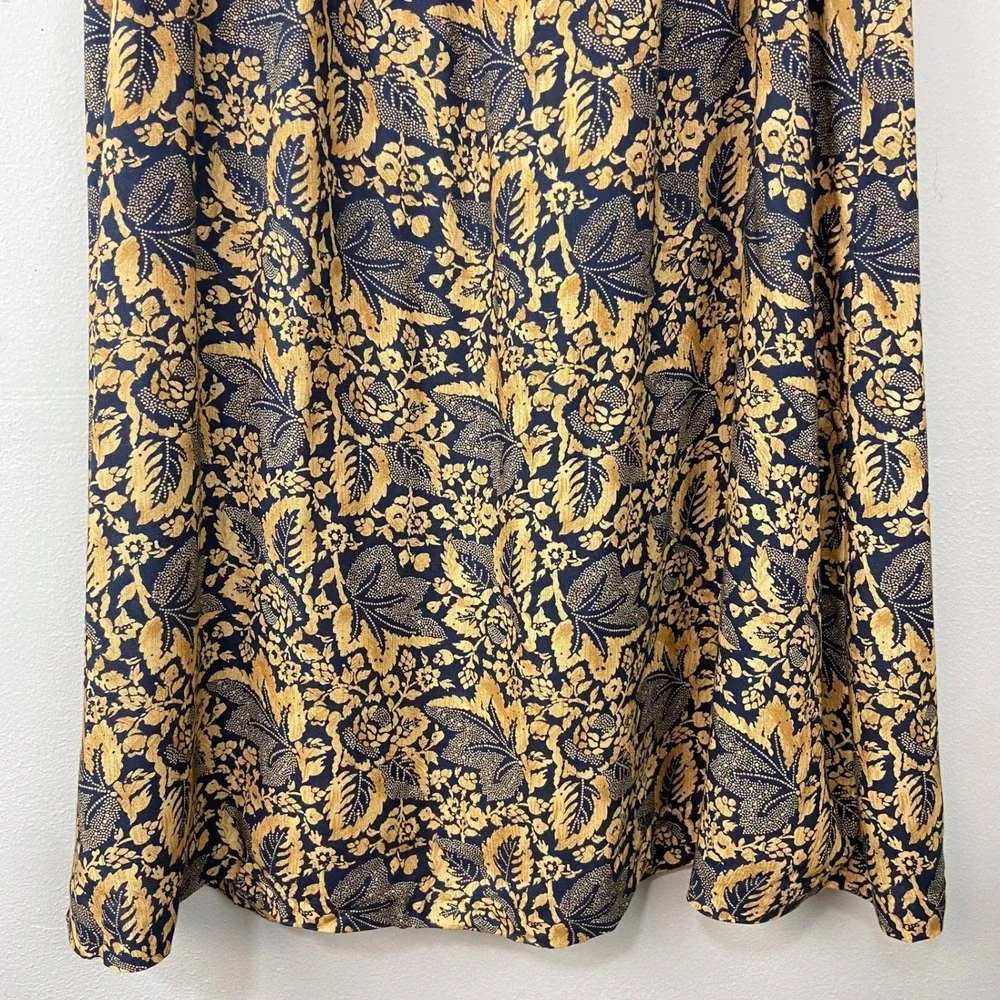 Vintage 90s The Villager Midi Skirt Size L Navy Gold Floral Paisley Cottagecore‎